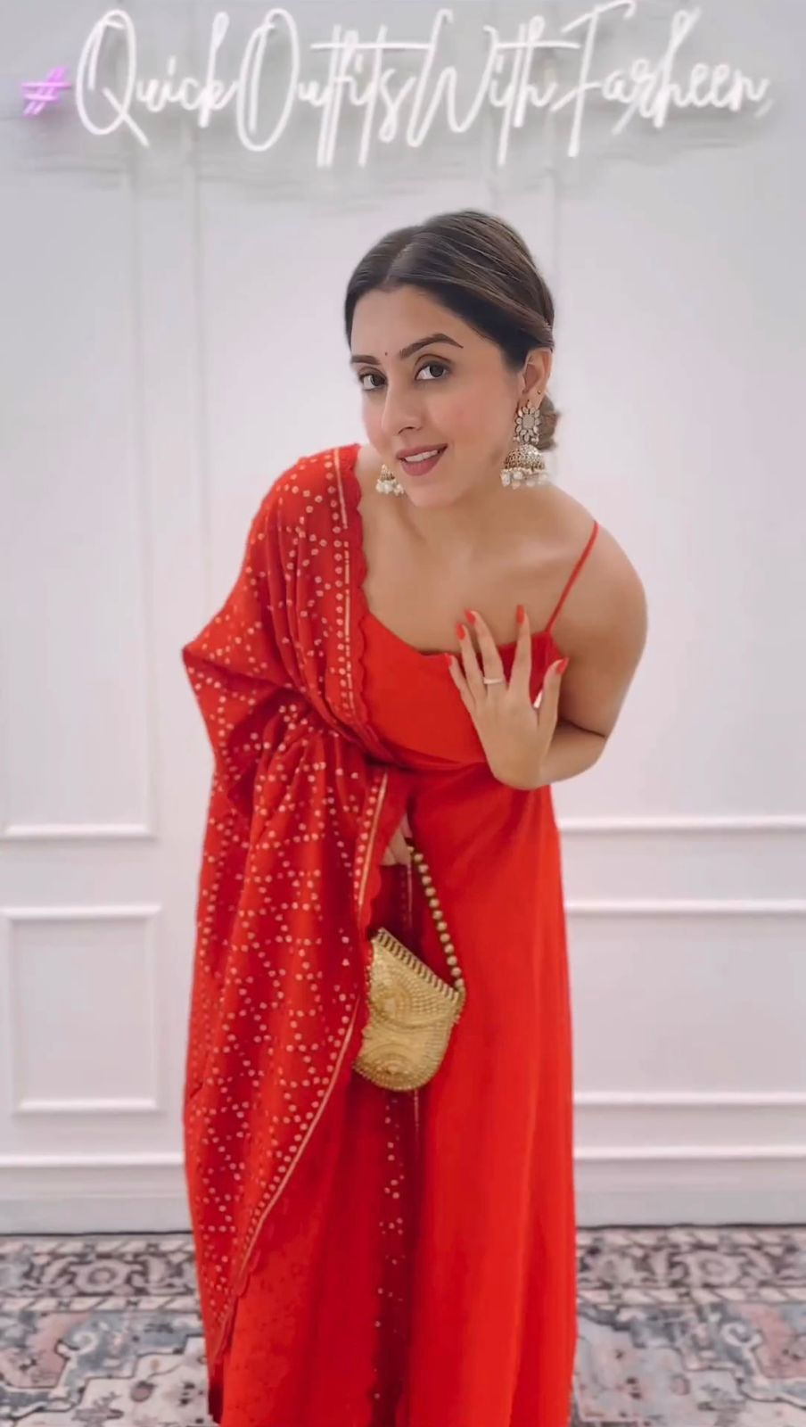 Thumbnail: Elegant Orange Colour Sleeveless Gown Set