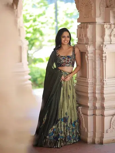 Mahendi Green Color Embroidery Work Lehenga Choli