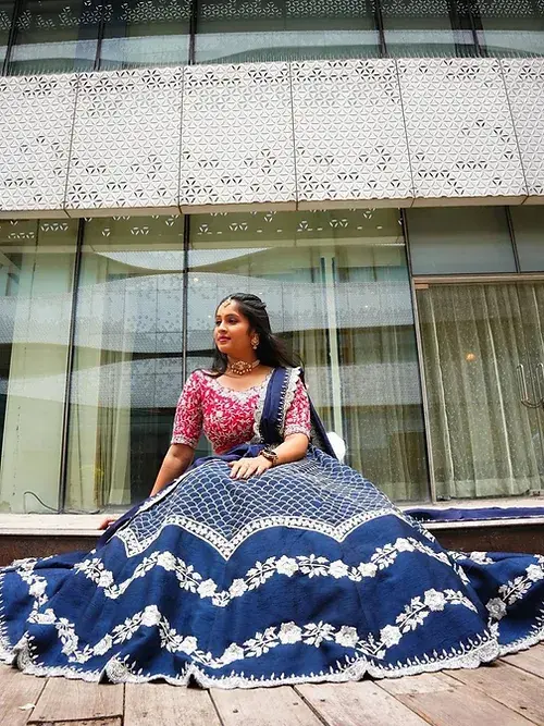 Bollywood Sky Color Heavy Embroidery Work Lehenga