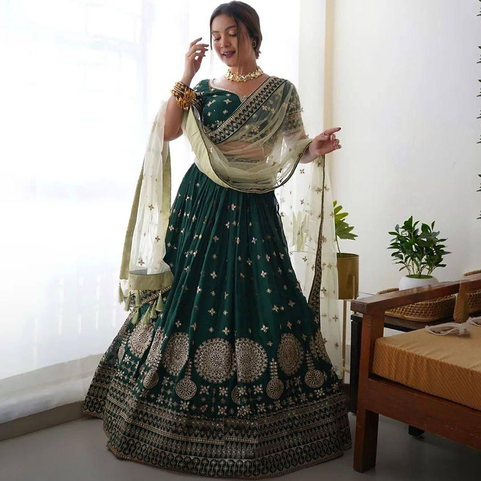 Fashionuma Green Color Georgette Sequins Work Brial Wear Lehegha