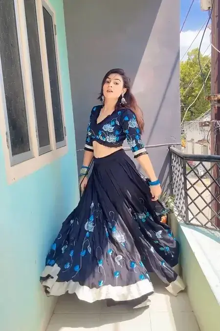 Elegant Dark Blue Colour Digital Printed With Embroidery Work Lahenga Choli