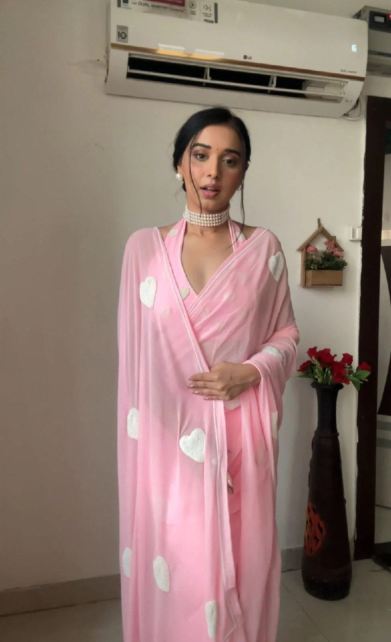 Thumbnail: Beautiful Designer Pink Colour Faux Georgette Saree