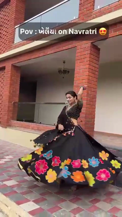 Thumbnail: Black Colour Digital Print And Mirror Work Navratri Wear Lehenga Choli