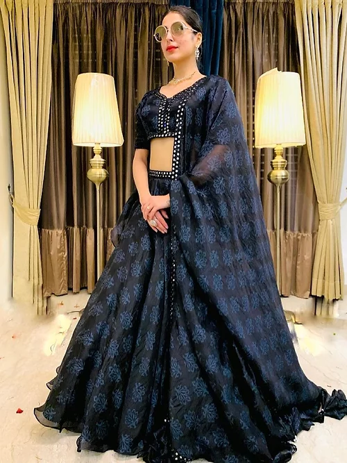Heavy real mirror work lehenga choli