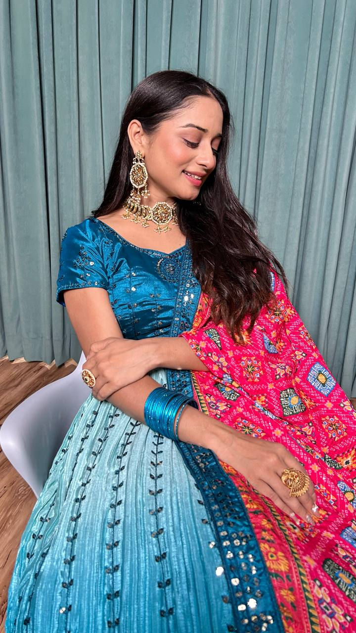 Thumbnail: Designer Blue Colour sequince and Thread Work Lehenga Choli