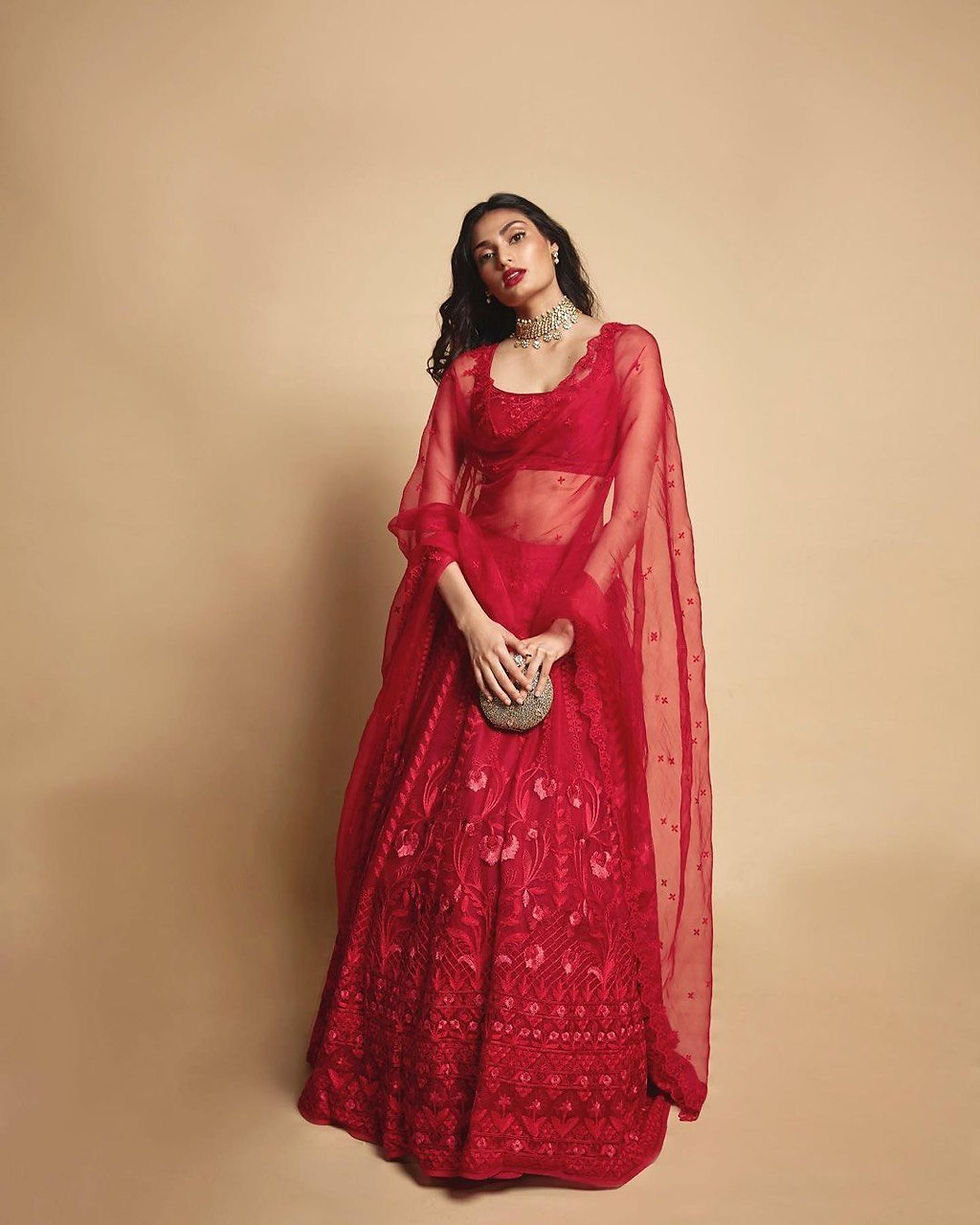 Thumbnail: Bollywood Designer Red Colour Embroidery Work Wedding Wear Lehnega Choli