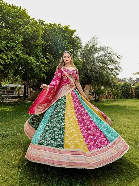 Beautifull Multi Color Silk Plain Lehenga
