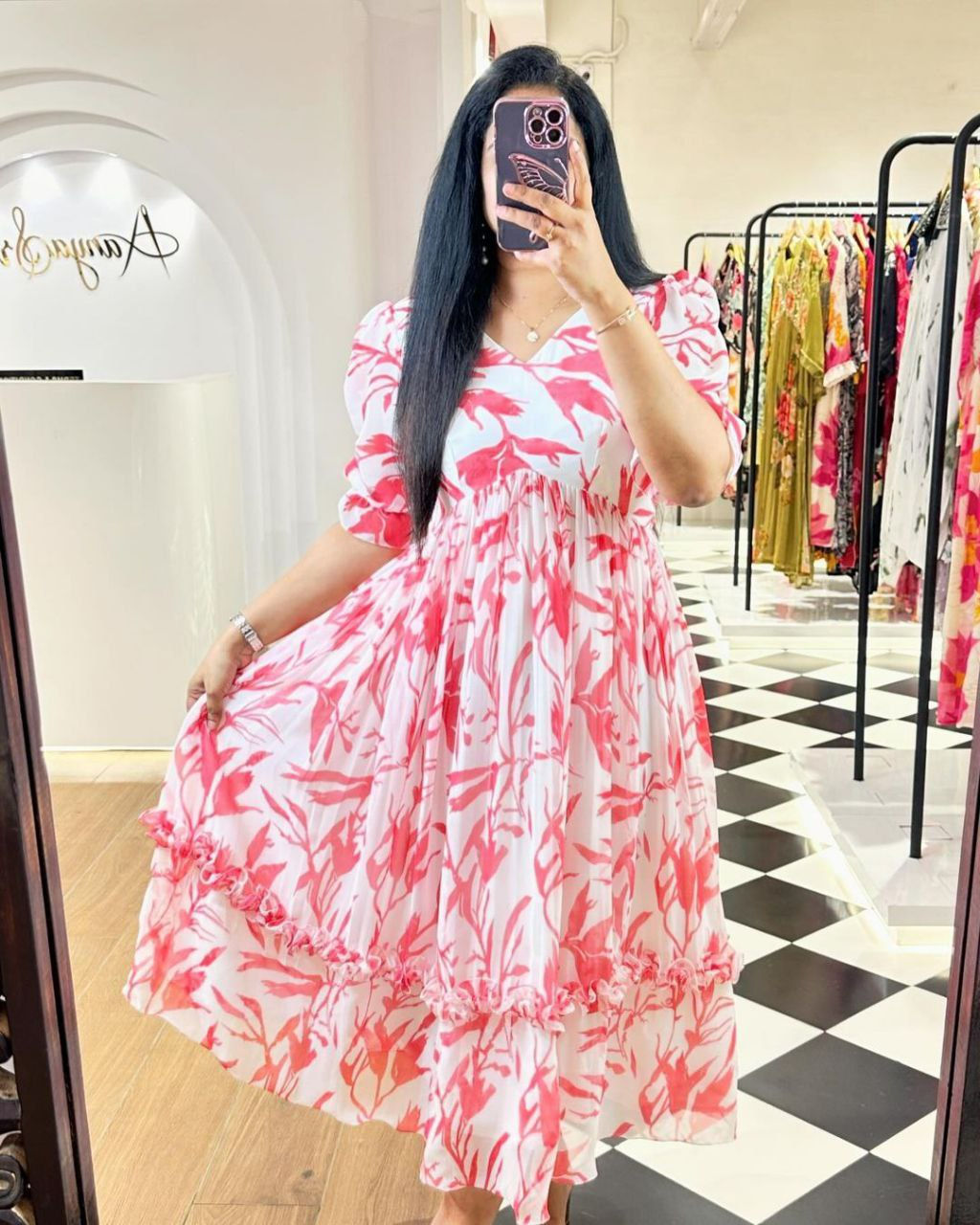 Red Colour Heavy Pure Cotton Mill Print Gown