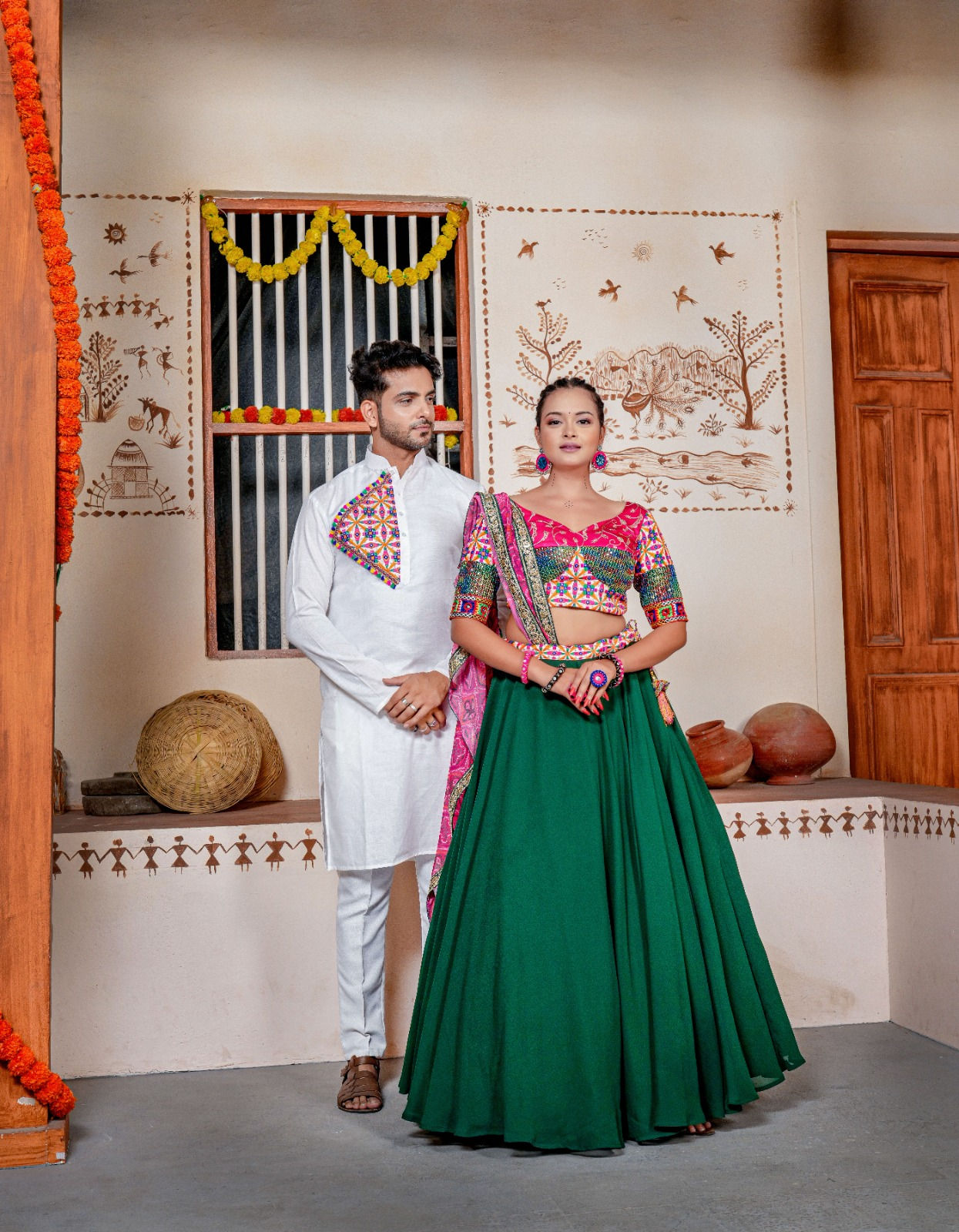 Special Navratri Wear Chaniya Choli And Kurta Pajama Couple Set
