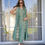Thumbnail: Green Colour Pure Chinnon Silk With Embroidery Sequence Work Kurti With Pant