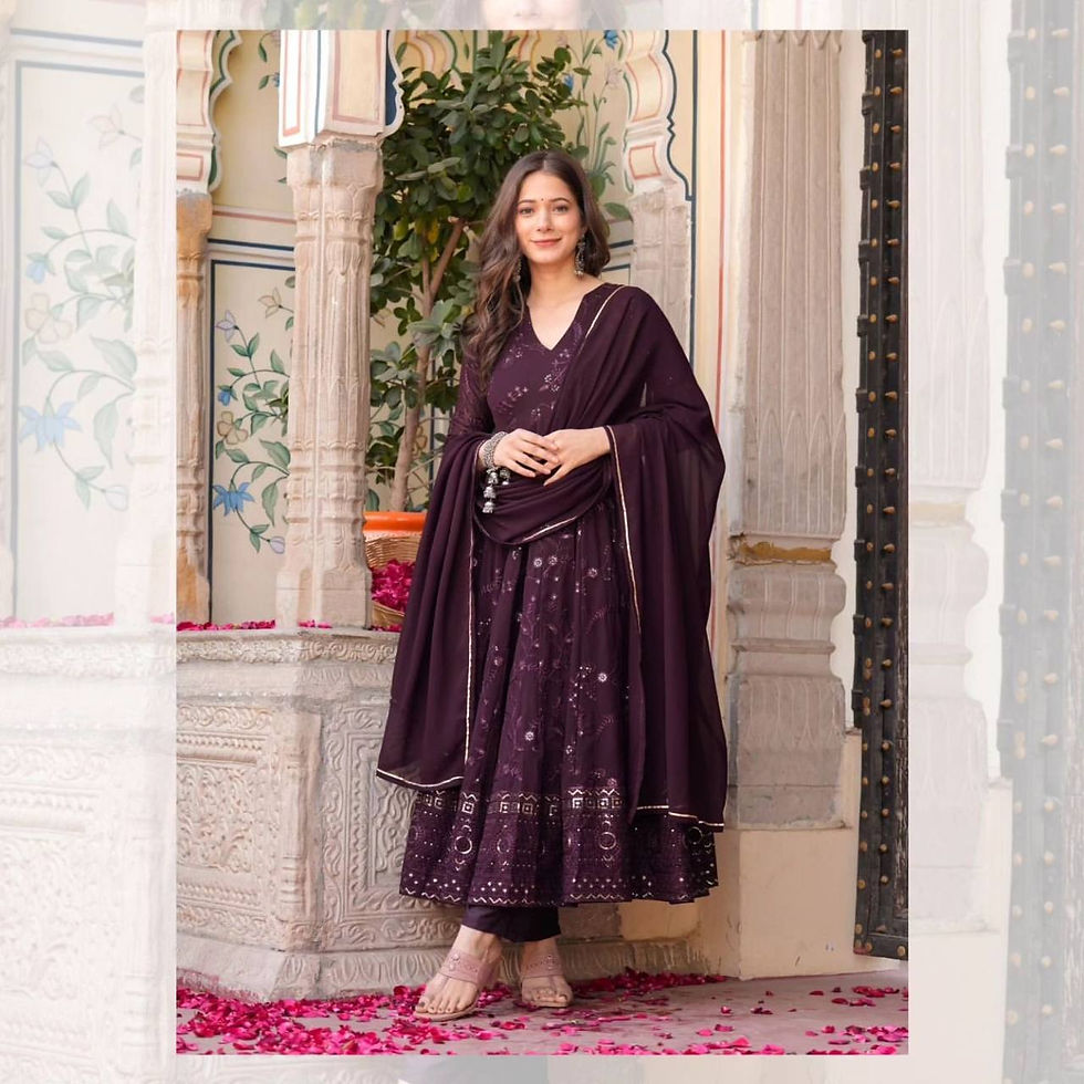 Thumbnail: Purpel Colour Faux Georgette With Heavy Embroidery Sequence Work Anarkali Gown
