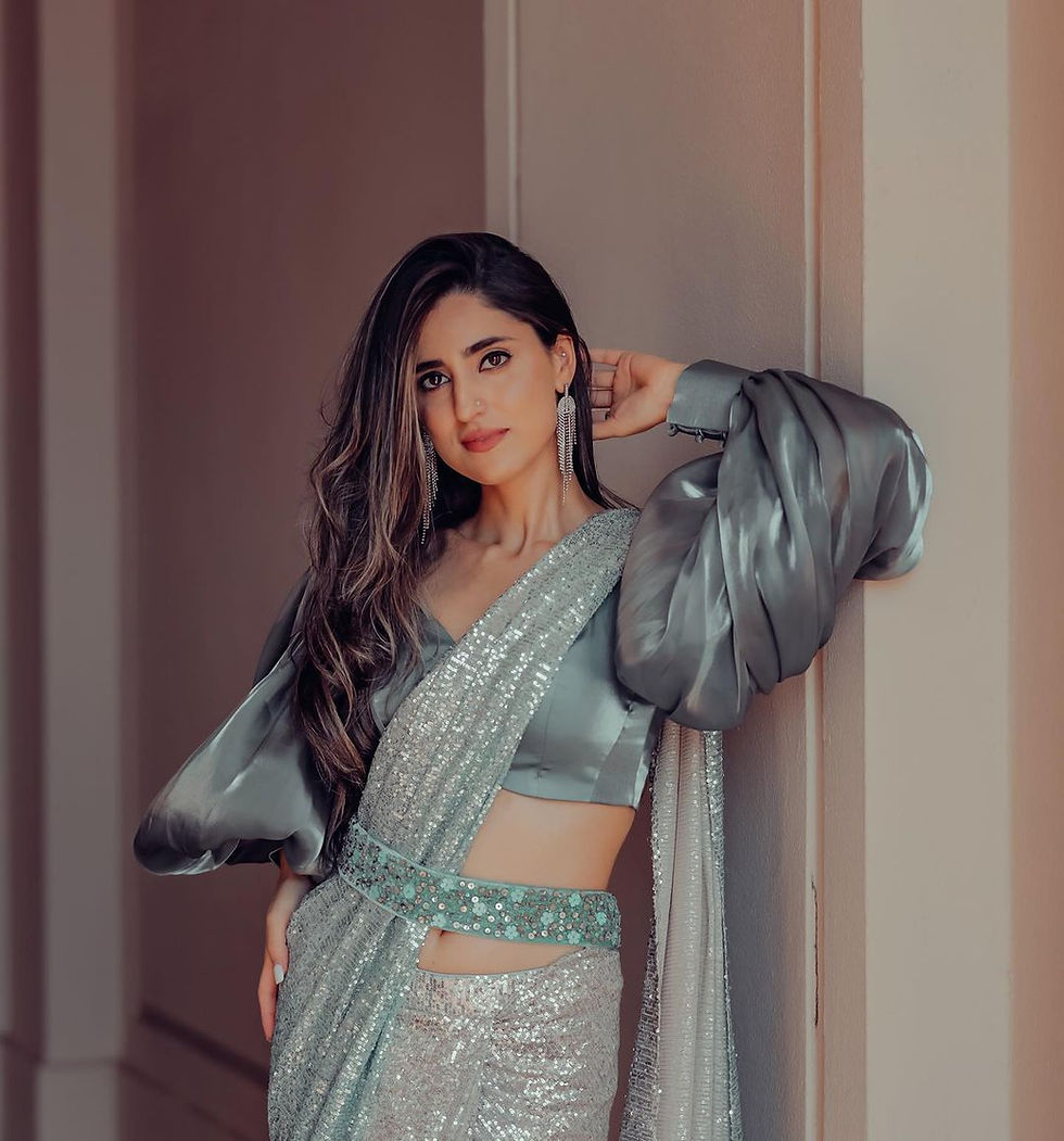 Thumbnail: Bollywood Style Grey Colour Sequence Work Party Wear Saree