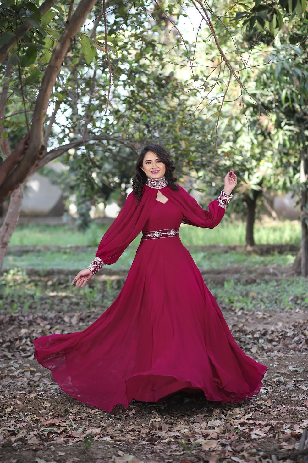 Party Wear Dark Pink Colour Poncho Gown