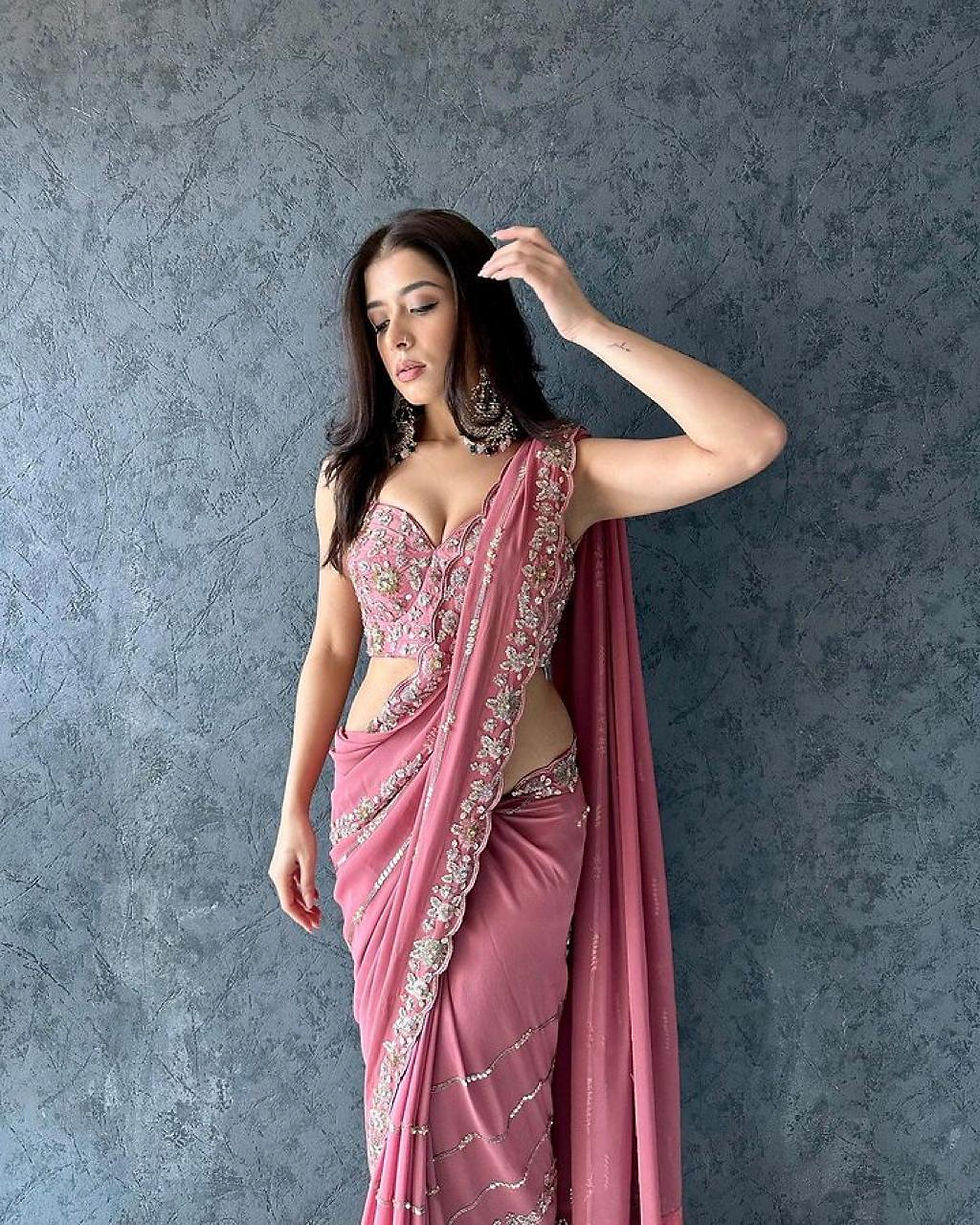 Thumbnail: Elegant Pink Colour Soft Georgette Sequence Work Saree