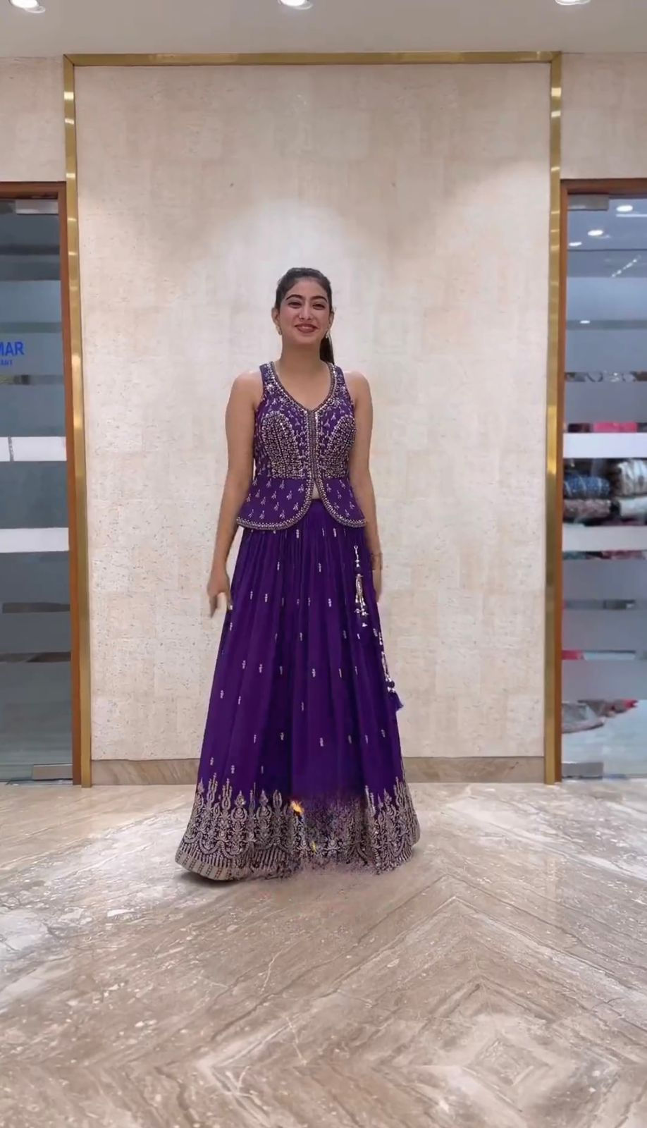 Thumbnail: Purple Colour Georgette Heavy Embroidery Work Designer Wedding Lehenga Choli