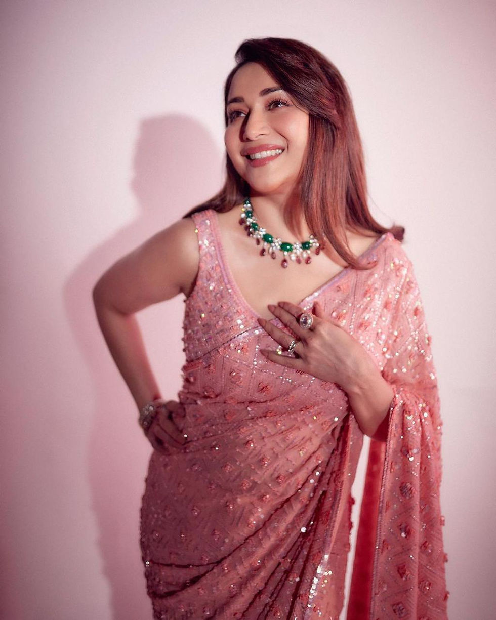 Thumbnail: Bollywood Style Pink Colour Heavy Grorgette Saree