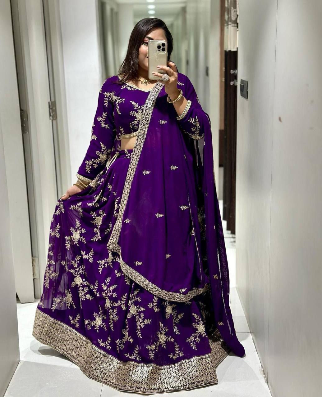 Purple Colour Fox Georgette Embroidery Thread Work Lehenga Choli