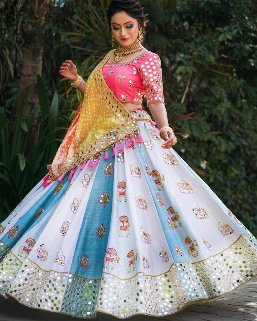 Excellent Designer Lehenga Choli in Butter Silk With Real Mirror Work