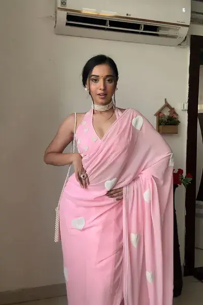 New White And Pink Color Georgette Saree With Blouse