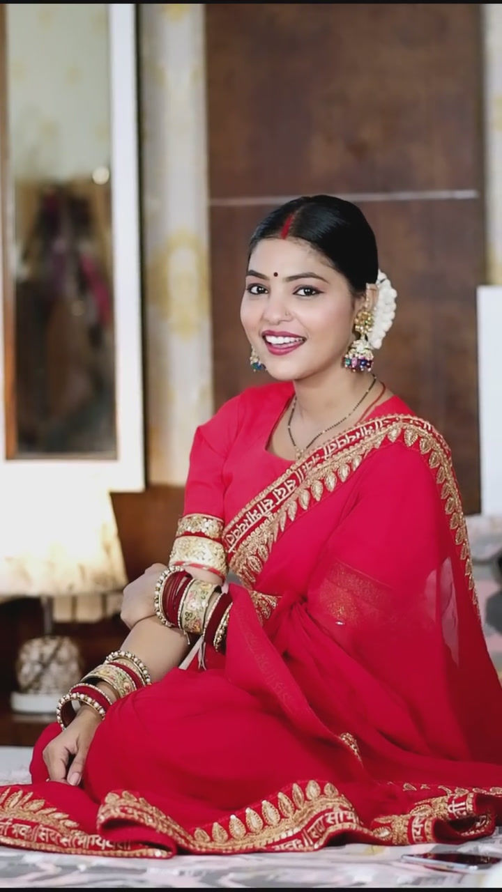 Thumbnail: Karwa Chauth Special Red Colour Rangoli Silk Saree