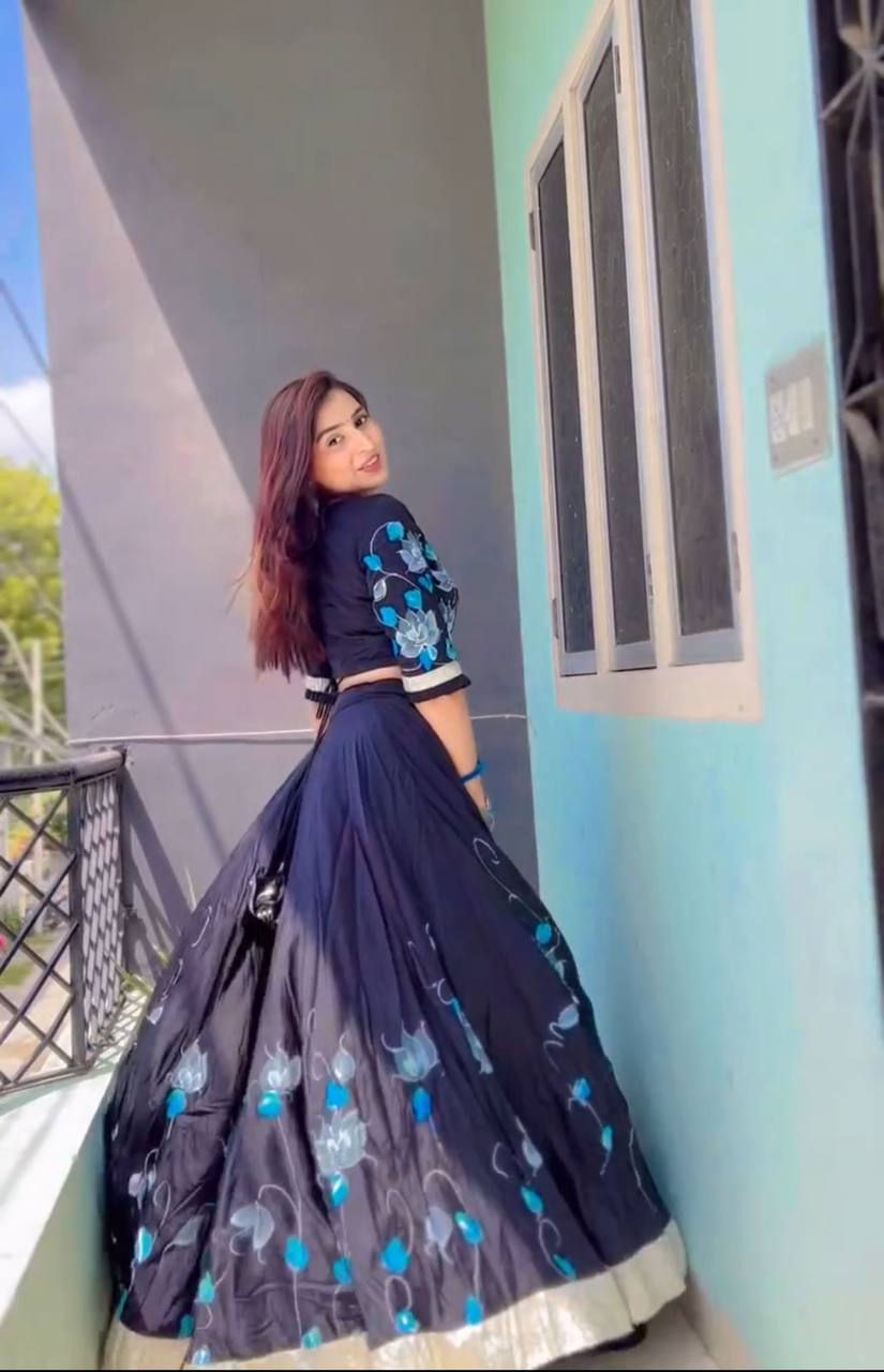 Thumbnail: Beautiful Digital Print Black Colour Lehenga Choli