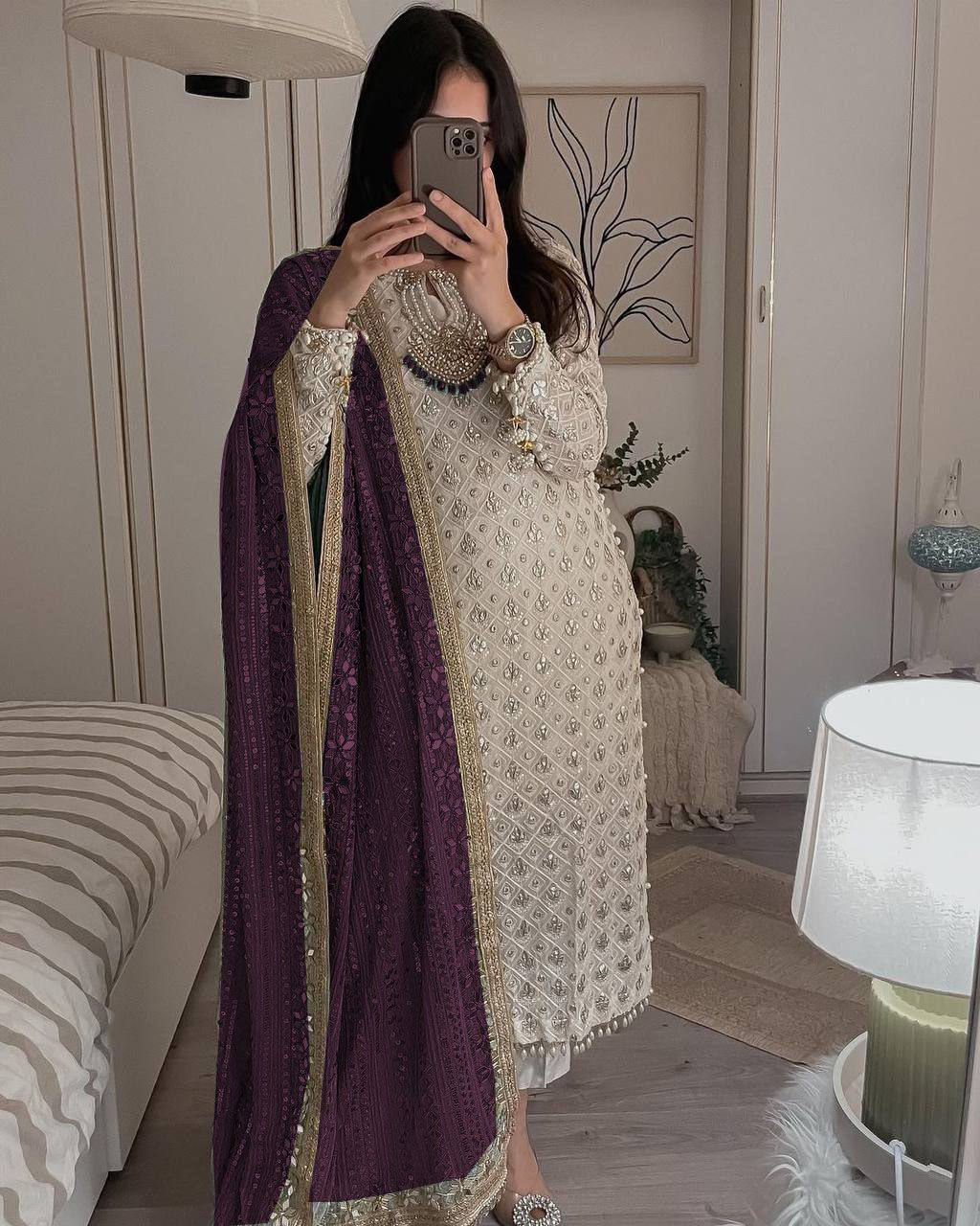 Sophisticated Purple Colour Fox Georgette Pakistani Suit
