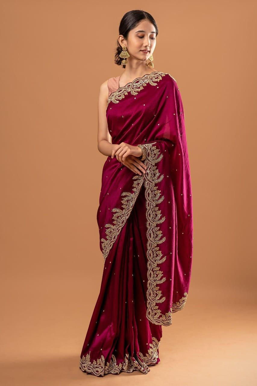 Thumbnail: Beautiful Designer Pink Colour Banglori Silk Party Wear Saree