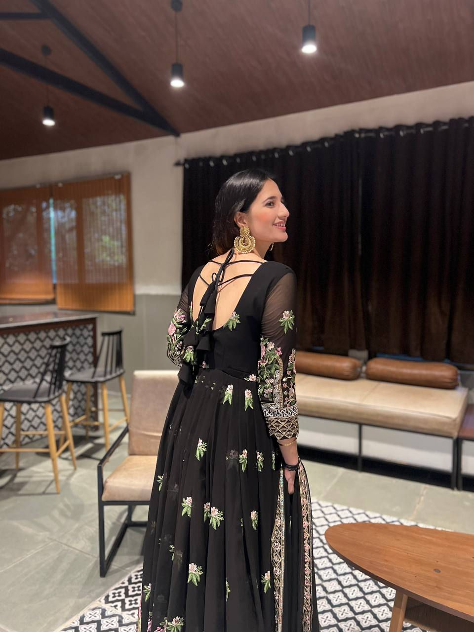 Thumbnail: Black Colour Foux Georgette With Sequence Work Anarkali Gown