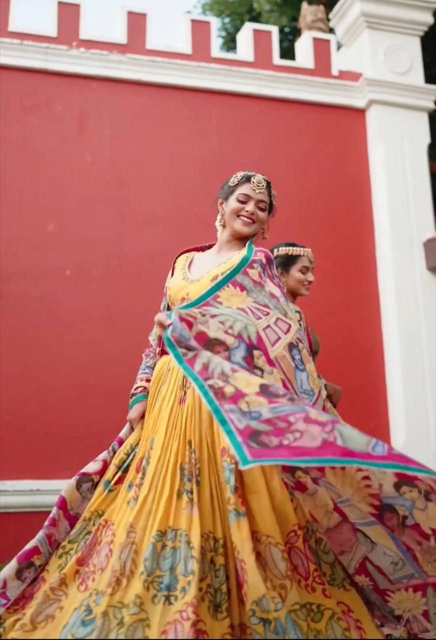 Yellow Colour Festival Wear Kalamkari Print Lehenga Choli