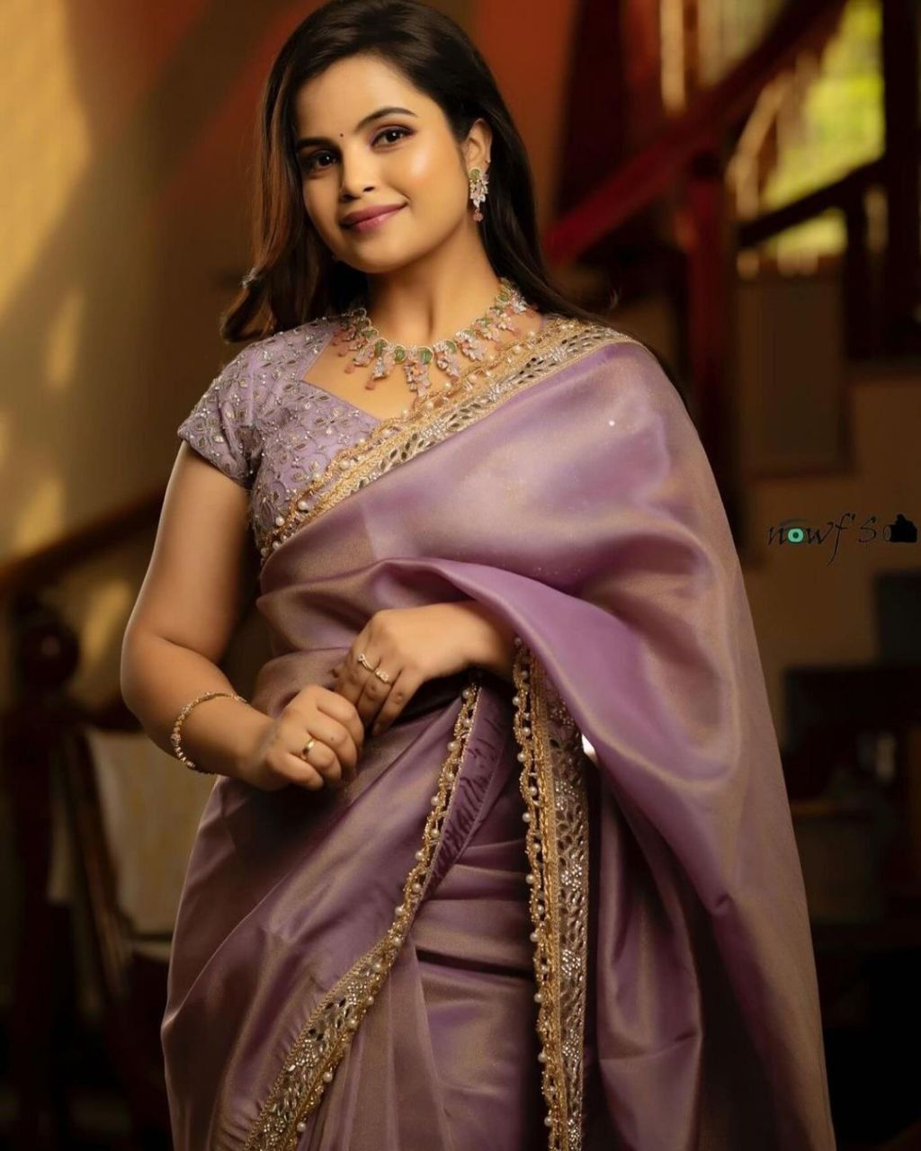 Party Wear Lavender Colour Tissue Silk Shimmer Saree