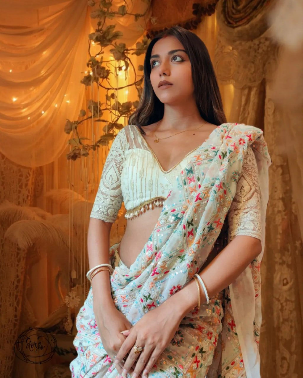 Off White Colour Party Wear Special Georgette Saree