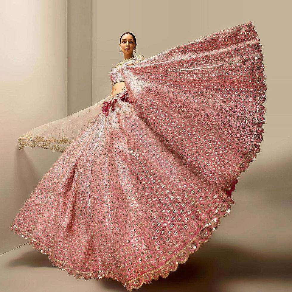 Thumbnail: Peach Colour Satin Silk Heavy Dori Sequince Work Wedding Wear Lehenga Choli