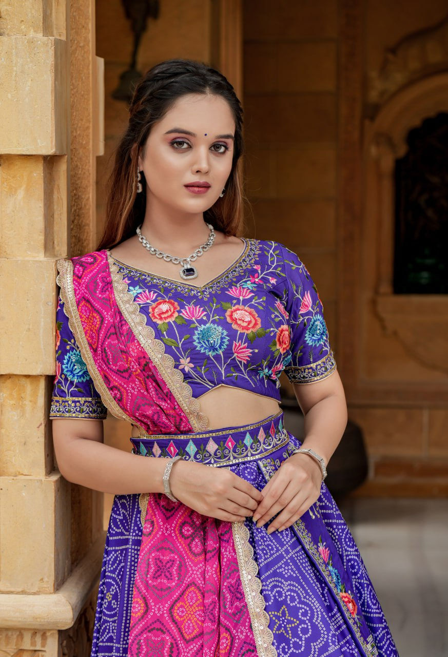 Thumbnail: Purple Colour Heavy Badhani Print Work Wedding Wear Lehenga Choli