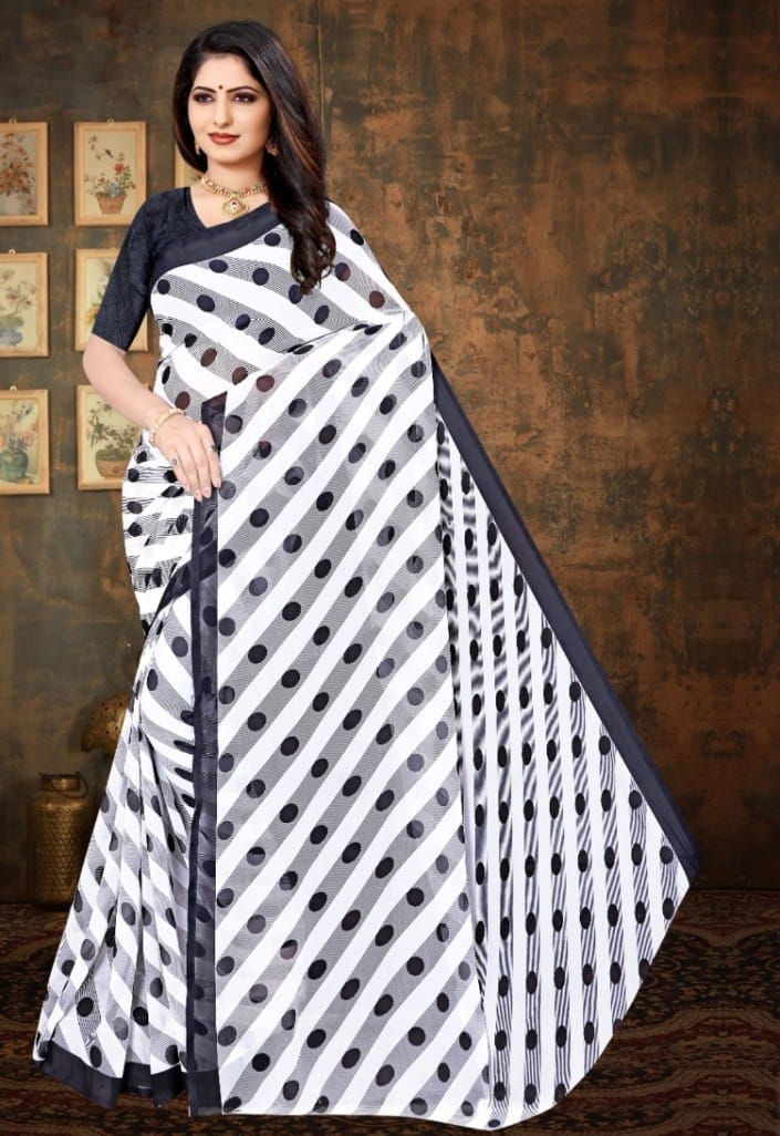 Good Looking Black and White Colour Chiffon Saree