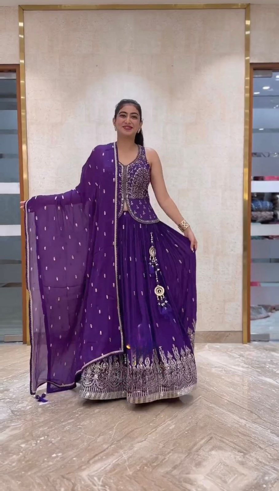 Purple Colour Georgette Heavy Embroidery Work Designer Wedding Lehenga Choli
