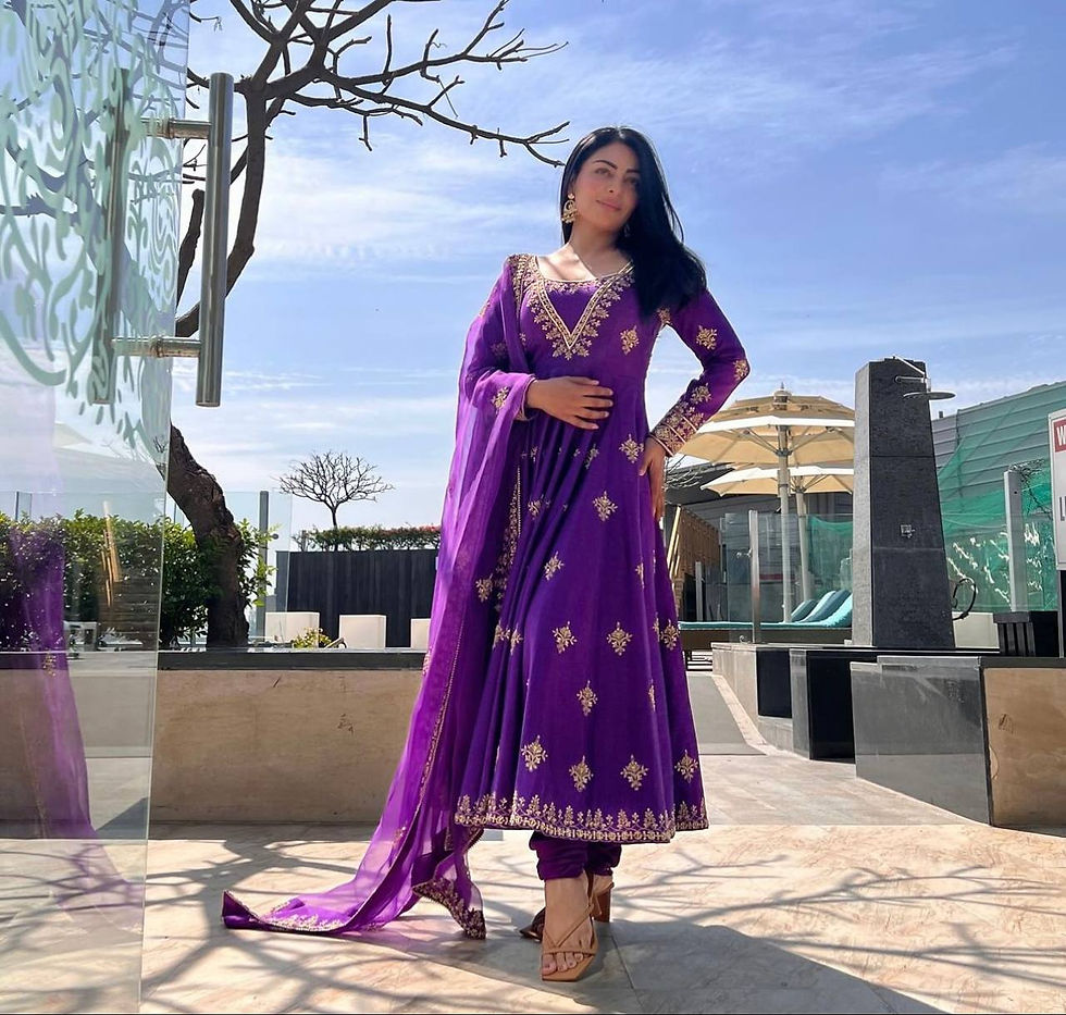 Thumbnail: Pretty Purple Colour Heavy Fox Georgett Sequince Work Gown With Dupatta