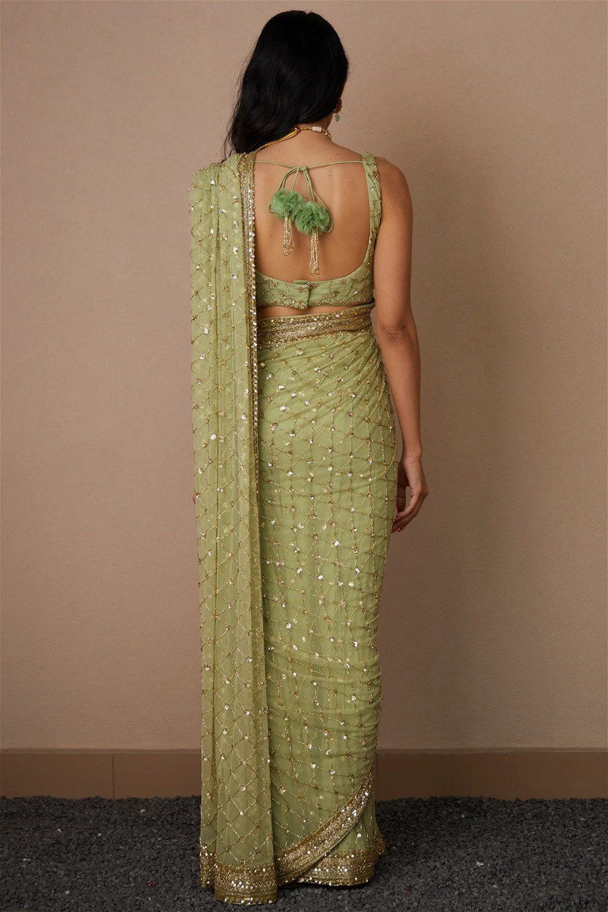 Thumbnail: Rakhi Festival Wear Light Green Net Saree