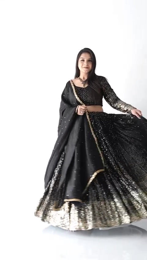 Thumbnail: Black Colour Fox Georgette Premium Thread With Sequence Worked Lehenga Choli