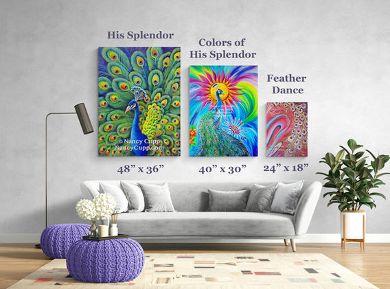 peacock paintings on the wall