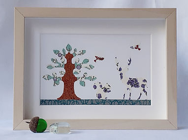 tableau création en papier avec cerf, écureuil et arbre Fée par Valérie
