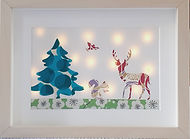 tableau lumineux création en papier avec cerf, écureuil et sapin Fée par Valérie
