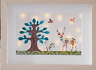 tableau lumineux création en papier avec cerf, écureuil et arbre Fée par Valérie