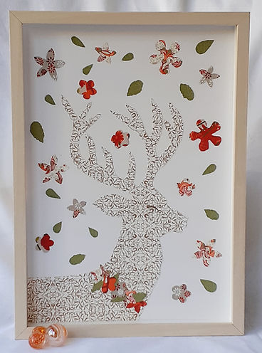 tableau création en papier tête de cerf avec fleurs Fée par Valérie