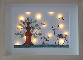 Tableau lumineux création en papier avec cerf, écureuil et arbre Fée par Valérie