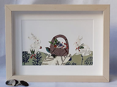 Tableau création en papier avec lapis sur collines et panier de fleurs Fée par Valérie