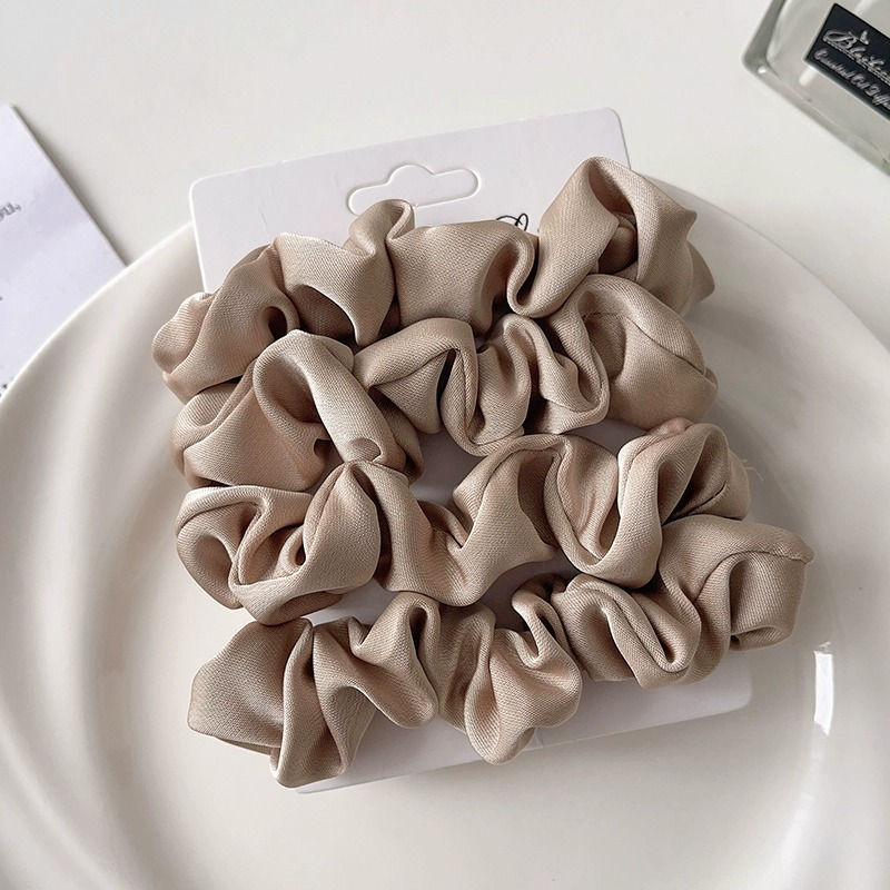 Miniatura: 3/4/5 Peças Elásticos de Cabelo Elegantes em Cetim Plissado Cores Sólidas