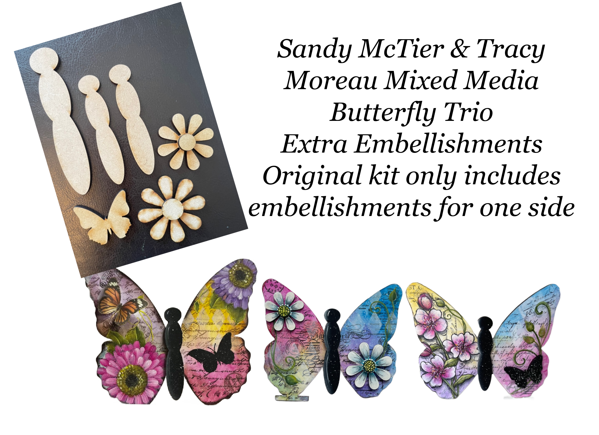 Mixed Media Butterfly Trio EXTRA Embellishments