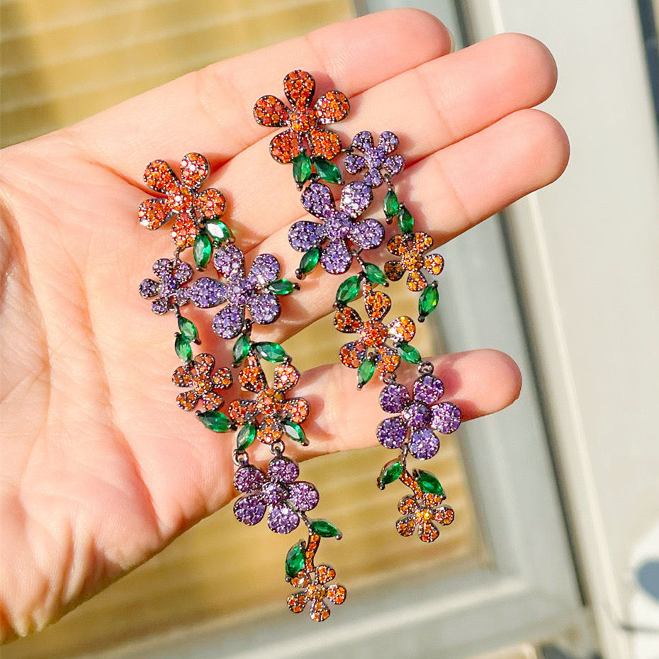 Thumbnail: Multicoloured flower dangle earrings