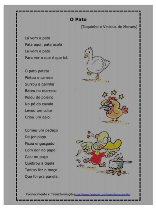Atividade de hoje: Roda de História: O Pato - Vinícius de Moraes