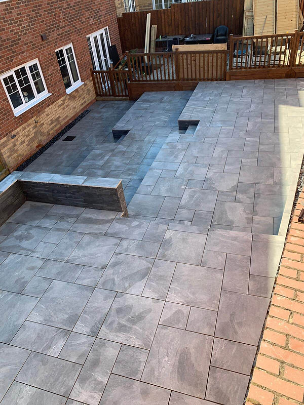 Paved outdoor area with seating